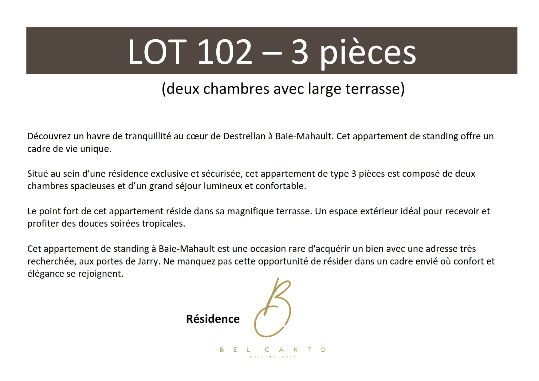 Vente Appartement à Baie-Mahault 3 pièces