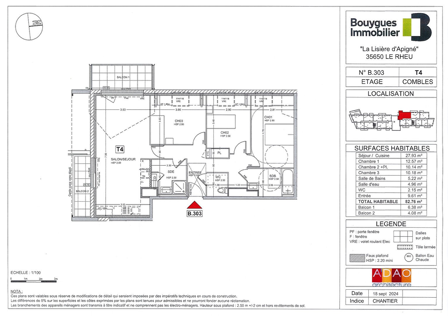 Vente Appartement à le Rheu 4 pièces