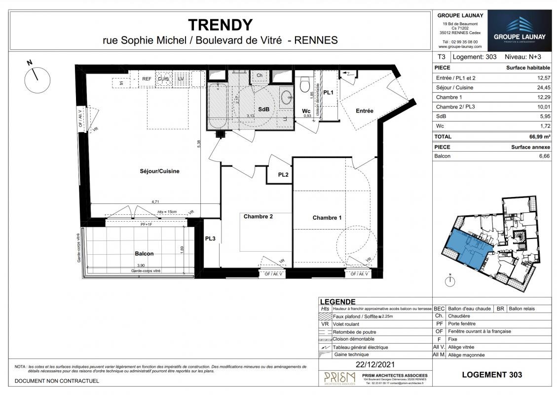 Neuf Appartement à Rennes 3 pièces