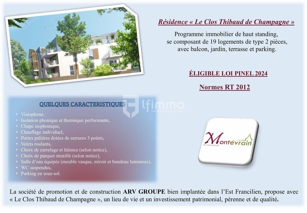 Vente Appartement à Montévrain 2 pièces