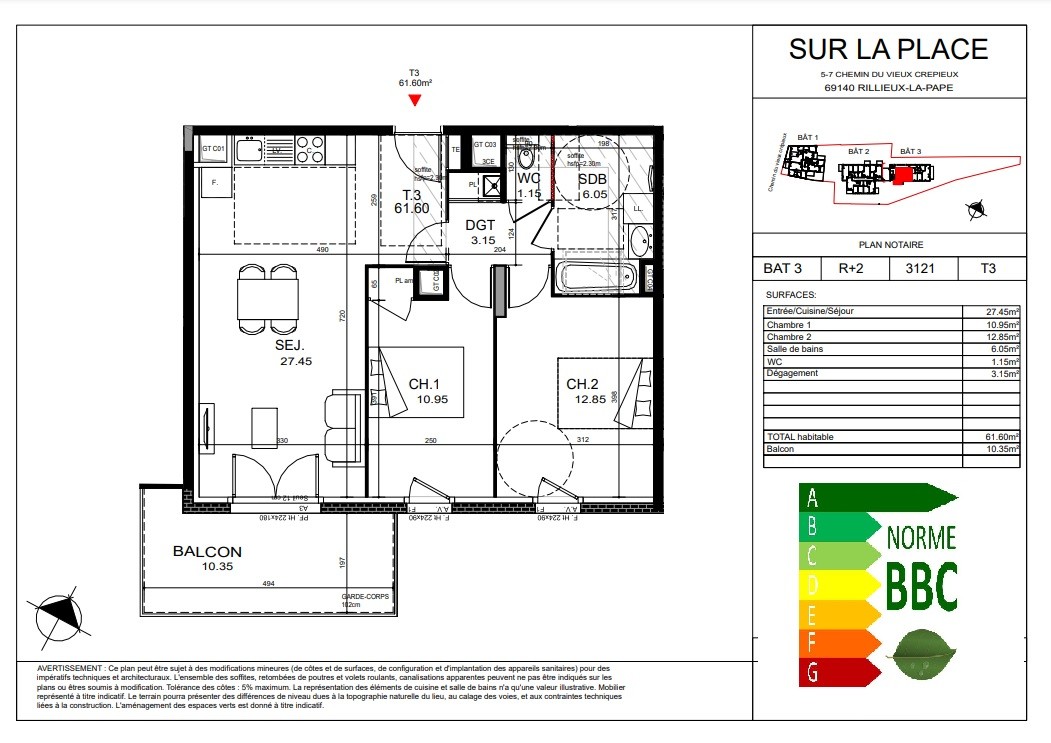 Vente Appartement à Rillieux-la-Pape 3 pièces