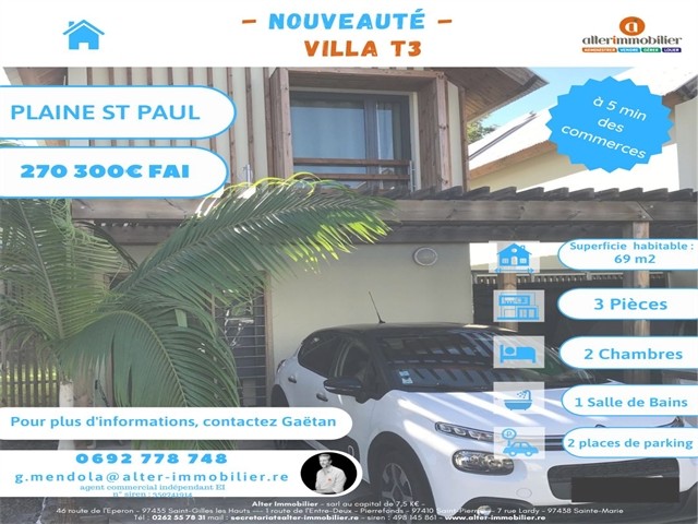 Vente Maison à Saint-Paul 3 pièces